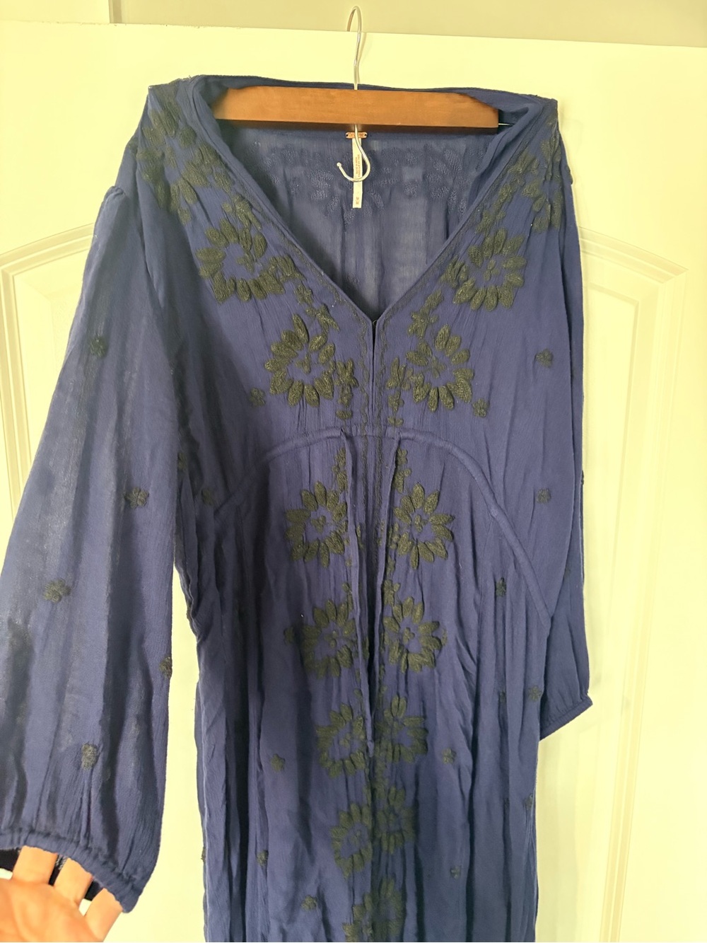 Free People Indigo Maxi Dress with Black Floral Embroidery